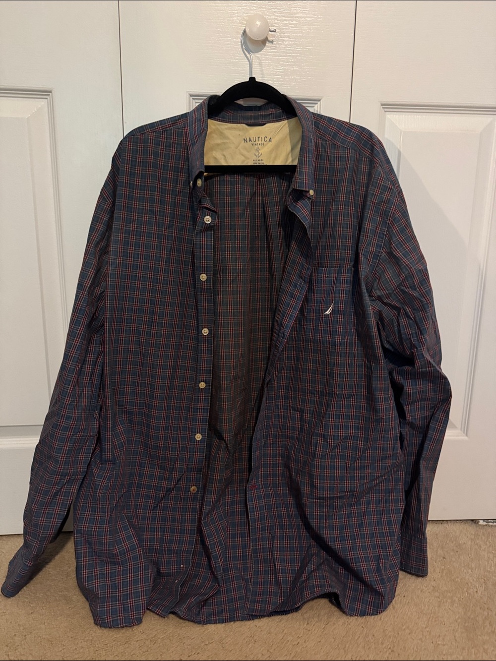 Nautica Vintage Blue and Red Plaid Long-Sleeve Shirt XXL